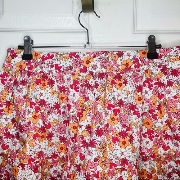 Modcloth Dolls On Parade Tiered Skirt Casusl Cotton Aline Mini Pink Orange L NWT - Picture 8 of 11
